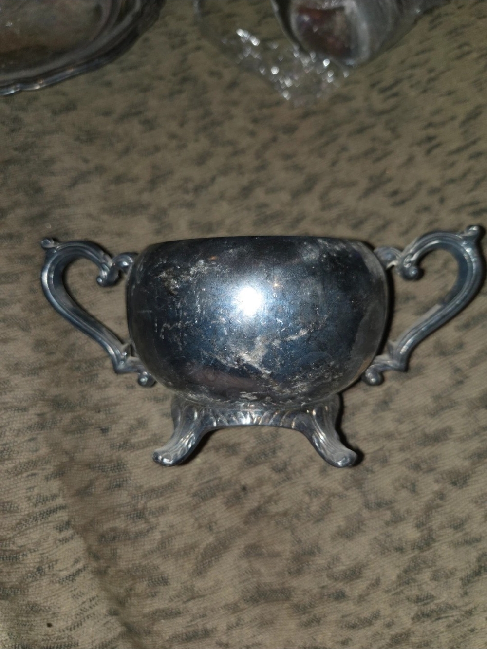 Ornate Silver-Tone Two-Handled Sugar Bowl
